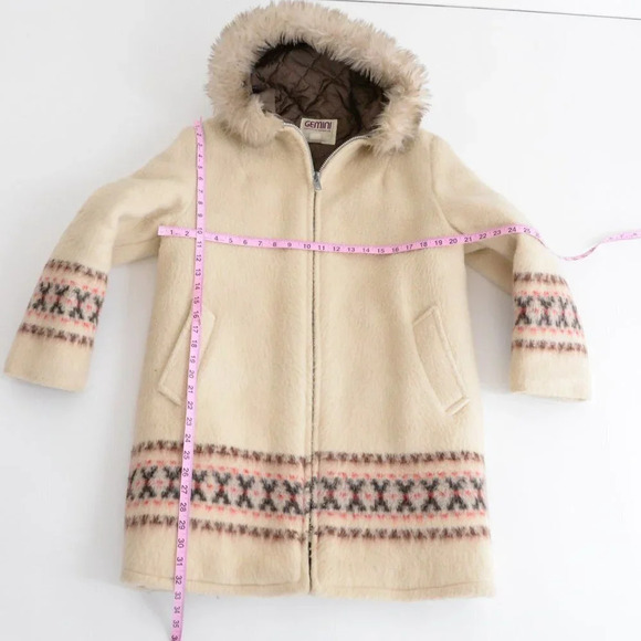 Vintage Gemini 70's Cream  60% Wool Zip Up Winter Coat Icewool Inuit Parka 14M - Picture 3 of 16